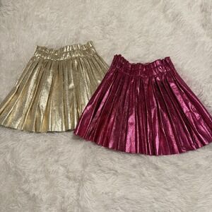 Lola and The Boys Girls Set 2  Pleated Metallic Skirt Size 6T NWOT Pink And Gold